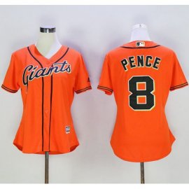 San Francisco Giants #8 Hunter Pence Orange Womens Alternate Stitched MLB Jersey