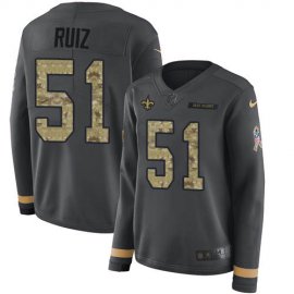 Nike New Orleans Saints #51 Cesar Ruiz Anthracite Salute to Service Womens Stitched NFL Limited Therma Long Sleeve Jersey