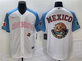 Mens Mexico Baseball 2023 White Blue Team Big Logo World Baseball Classic Stitched Jersey