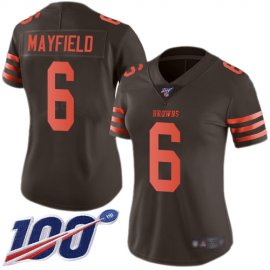 Nike Cleveland Browns #6 Baker Mayfield Brown Womens Stitched NFL Limited Rush 100th Season Jersey