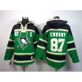 Pittsburgh Penguins #87 Sidney Crosby Green St. Patricks Day McNary Lace Hoodie Stitched NHL Jersey