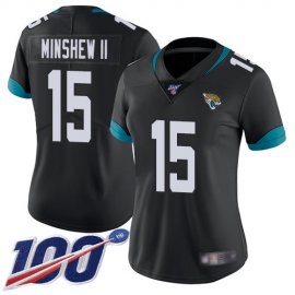 Nike Jacksonville Jaguars #15 Gardner Minshew II Black Team Color Womens Stitched NFL 100th Season Vapor Limited Jersey