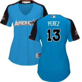 Kansas City Royals #13 Salvador Perez Blue 2017 All-Star American League Womens Stitched MLB Jersey