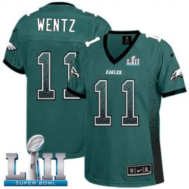 Nike Philadelphia Eagles #11 Carson Wentz Midnight Green Team Color Super Bowl LII Womens Stitched NFL Elite Drift Fashion Jersey