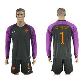 Roma #1 Szczesny Black Goalkeeper Long Sleeves Soccer Club Jersey