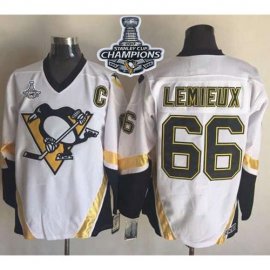 Pittsburgh Penguins #66 Mario Lemieux White CCM Throwback 2017 Stanley Cup Finals Champions Stitched NHL Jersey