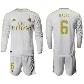 Real Madrid #6 Nacho White Home Long Sleeves Soccer Club Jersey