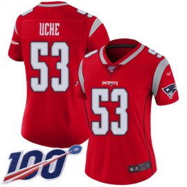 Nike New England Patriots #53 Josh Uche Red Womens Stitched NFL Limited Inverted Legend 100th Season Jersey