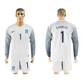 Greece #1 Karnezis White Goalkeeper Long Sleeves Soccer Country Jersey