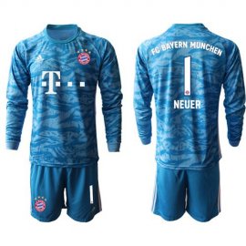 Bayern Munchen #1 Neuer Light Blue Goalkeeper Long Sleeves Soccer Club Jersey