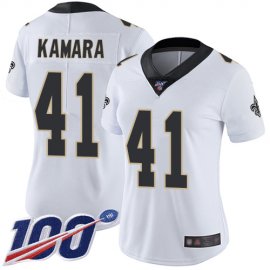 Nike New Orleans Saints #41 Alvin Kamara White Womens Stitched NFL 100th Season Vapor Limited Jersey