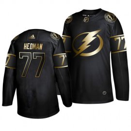 Adidas Tampa Bay Lightning #77 Victor Hedman Mens 2019 Black Golden Edition Authentic Stitched NHL Jersey