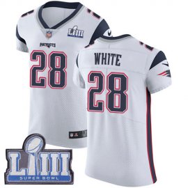 Nike New England Patriots #28 James White White Super Bowl LIII Bound Mens Stitched NFL Vapor Untouchable Elite Jersey