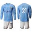 Manchester City #21 Silva Home Long Sleeves Soccer Club Jersey