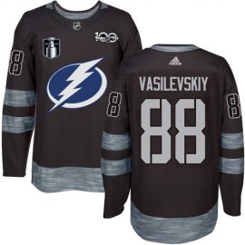 Adidas Tampa Bay Lightning #88 Andrei Vasilevskiy Black 2022 Stanley Cup Final Patch 100th Anniversary Stitched NHL Jersey Mens