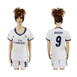 Womens Real Madrid #9 Benzema Home Soccer Club Jersey