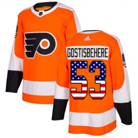 Adidas Philadelphia Flyers #53 Shayne Gostisbehere Orange Home Authentic USA Flag Stitched NHL Jersey