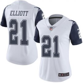 Nike Dallas Cowboys #21 Ezekiel Elliott White Womens Stitched NFL Limited Rush Jersey