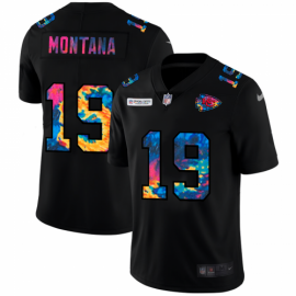 Kansas City Chiefs #19 Joe Montana Mens Nike Multi-Color Black 2020 NFL Crucial Catch Vapor Untouchable Limited Jersey
