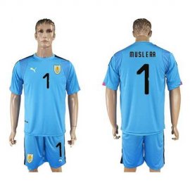 Uruguay #1 Muslera Blue Goalkeeper Soccer Country Jersey