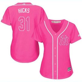 New York Yankees #31 Aaron Hicks Pink Fashion Womens Stitched MLB Jersey
