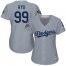 Los Angeles Dodgers #99 Hyun-Jin Ryu Grey Alternate Road 2018 World Series Womens Stitched MLB Jersey