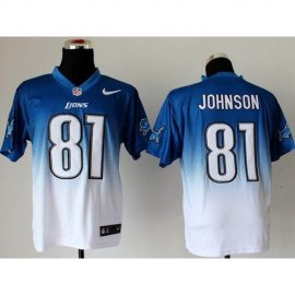 Nike Detroit Lions #81 Calvin Johnson Blue/White Mens Stitched NFL Elite Fadeaway Fashion Jersey