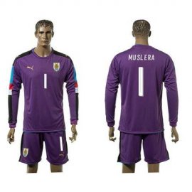 Uruguay #1 Muslera Purple Long Sleeves Soccer Country Jersey