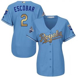 Kansas City Royals #2 Alcides Escobar Light Blue Womens 2015 World Series Champions Gold Program Cool Base Stitched MLB Jersey