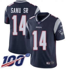 Nike New England Patriots #14 Mohamed Sanu Sr Navy Blue Team Color Mens Stitched NFL 100th Season Vapor Limited Jersey