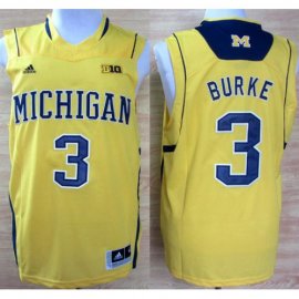 Michigan Wolverines 3 Trey Burke Big 10 Patch Yellow NCAA Basketball Jerseys