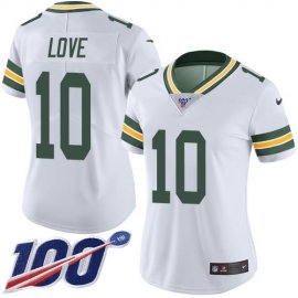 Nike Green Bay Packers #10 Jordan Love White Womens Stitched NFL 100th Season Vapor Untouchable Limited Jersey