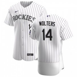 Colorado Rockies #14 Tony Wolters Mens Nike White Home 2020 Authentic Player MLB Jersey