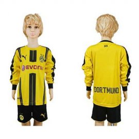 Dortmund Blank Home Long Sleeves Kid Soccer Club Jersey