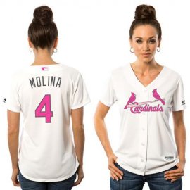 St.Louis Cardinals #4 Yadier Molina White Mothers Day Cool Base Womens Stitched MLB Jersey