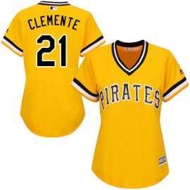 Pittsburgh Pirates #21 Roberto Clemente Gold Alternate Womens Stitched MLB Jersey