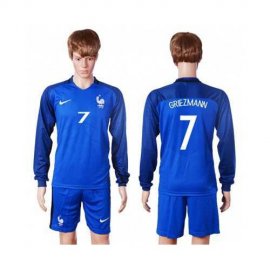 France #7 Griezmann Home Long Sleeves Soccer Country Jersey