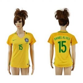 Womens Brazil #15 Daniel Alves Home Soccer Country Jersey