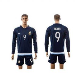 Argentina #9 Higuain Away Long Sleeves Soccer Country Jersey
