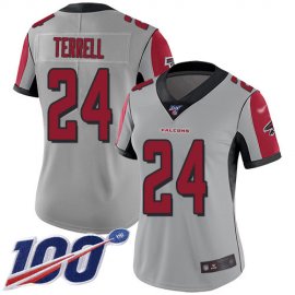 Nike Atlanta Falcons #24 A.J. Terrell Silver Womens Stitched NFL Limited Inverted Legend 100th Season Jersey