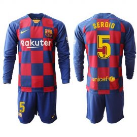 Barcelona #5 Sergio Home Long Sleeves Soccer Club Jersey