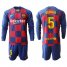 Barcelona #5 Sergio Home Long Sleeves Soccer Club Jersey