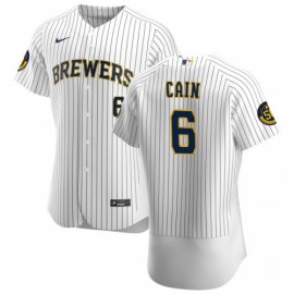 Milwaukee Brewers #6 Lorenzo Cain Mens Nike White Home 2020 Authentic Player MLB Jersey