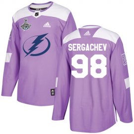 Adidas Tampa Bay Lightning #98 Mikhail Sergachev Purple Authentic Fights Cancer 2020 Stanley Cup Champions Stitched NHL Jersey