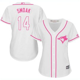Toronto Blue Jays #14 Justin Smoak White/Pink Fashion Womens Stitched MLB Jersey