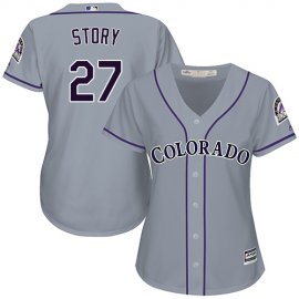 Colorado Rockies #27 Trevor Story Grey Road Womens Stitched MLB Jersey
