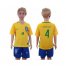 Brazil #4 David Luiz Home Kid Soccer Country Jersey
