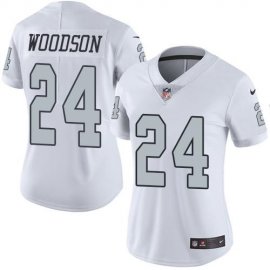 Nike Las Vegas Raiders #24 Charles Woodson White Womens Stitched NFL Limited Rush Jersey