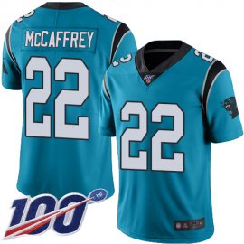 Nike Carolina Panthers #22 Christian McCaffrey Blue Mens Stitched NFL Limited Rush 100th Season Jersey