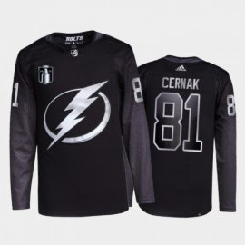 Adidas Tampa Bay Lightning #81 Erik Cernak Mens 2022 Stanley Cup Final Patch Alternate Authentic NHL Jersey – Black Mens